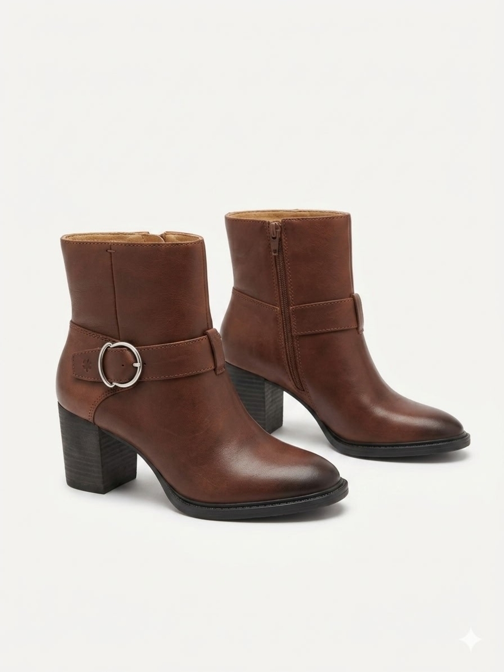 Lucky Brand Cognac Brown Leather Ankle Booties with Buckle